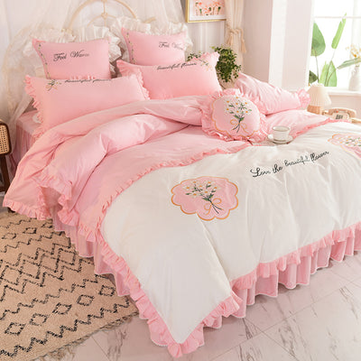 Juego de Cama Infantil de 4 Piezas en Algodón con Volantes y Bordado de Flores - Image 4