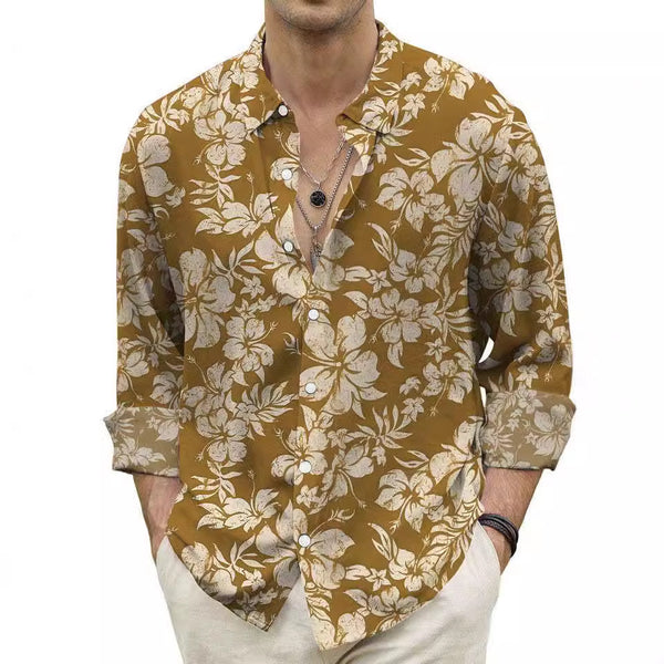Camisa Masculina Otoñal con Estampado Floral