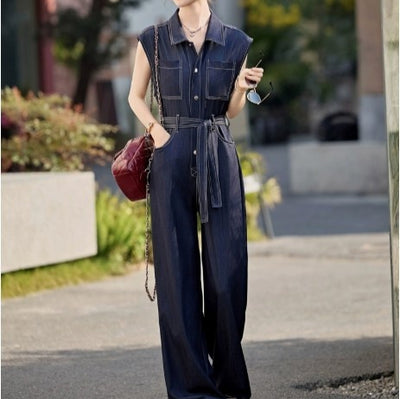 Jumpsuit Denim Ajustado sin Mangas en Tencel para Mujer - Image 5