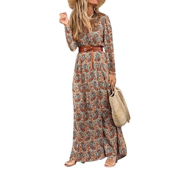 Vestido Bohemio Floral Manga Larga Escote en V - Image 4