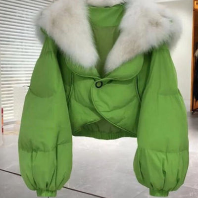Chaqueta Corta Acolchada Verde con Cuello de Pelaje Sintético - Image 9