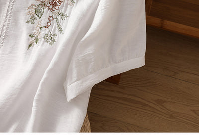 Blusa Suelta de Algodón y Lino con Escote V y Manga Corta para Mujer - Image 13