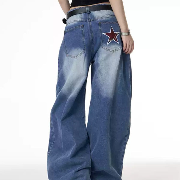 Jeans Anchos Retro Street Hot Girl XINGX con Estampado para Mujer