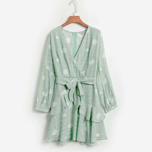 Blusa Escote V Manga Larga con Cintura Ajustable y Estampado Lunares - Image 31