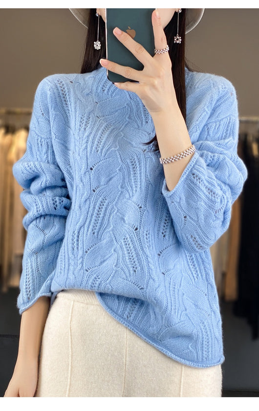 Suéter Hueco Cuello Alto Liso para Otoño e Invierno - Image 15