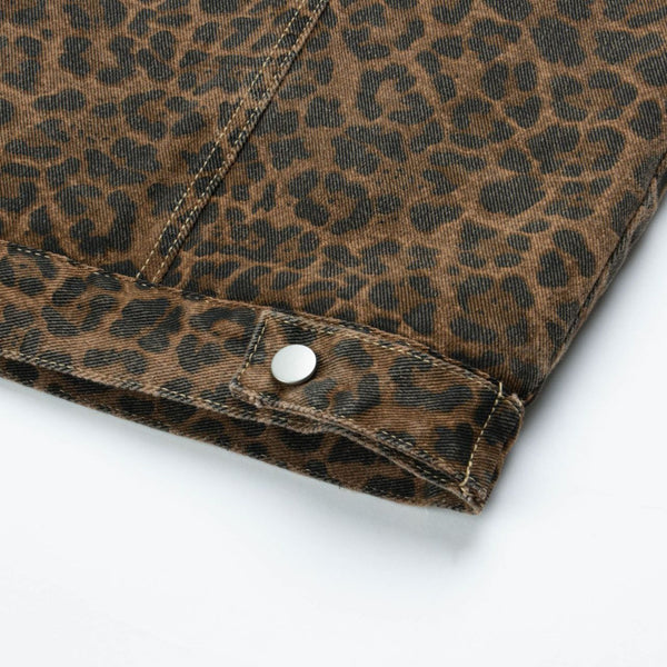 Abrigo Suelto Estampado Leopardo Vintage con Forro Grueso