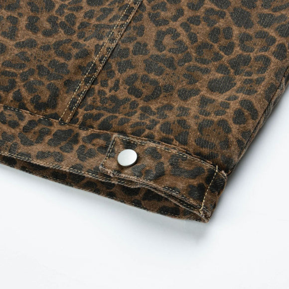 Abrigo Suelto Estampado Leopardo Vintage con Forro Grueso