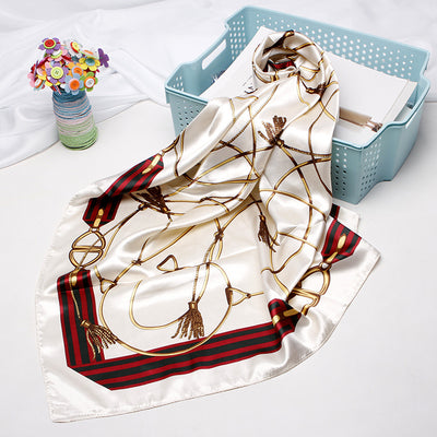 Pañuelo de Seda Artificial Estampado Retro - Accesorio Versátil para Mujer - Image 42