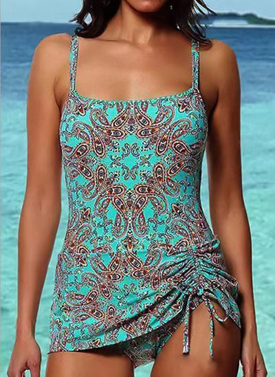 Traje de Baño Mujer Estilo Europeo con Flecos y Abertura Lateral