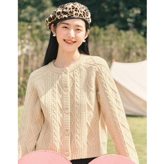 Cardigan Tejido Mujer Cuello Redondo Suéter Suelto con Trenzas - Image 10