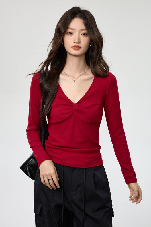 Blusa Elegante Escote Profundo con Nudo y Manga Larga - Image 12