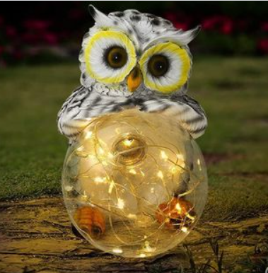 Lámpara Solar LED Decorativa Búho de Resina para Jardín