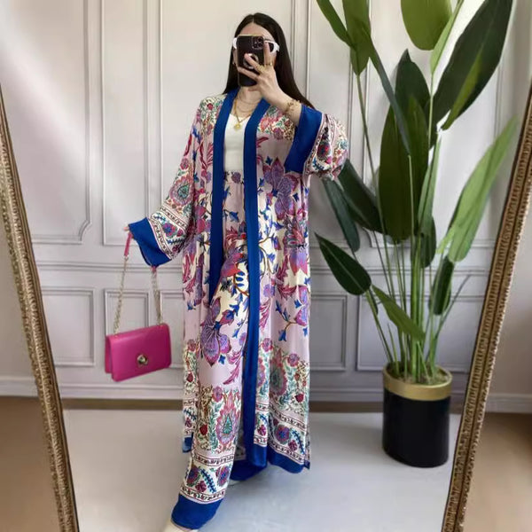 Conjunto Elegante de Camisa Estampada y Pantalón Ancho