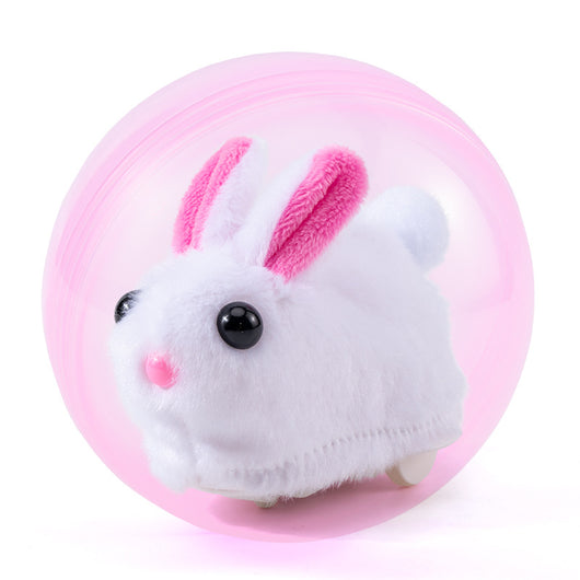 Plush orange and white hamster toy on wheels inside a transparent pink rolling ball, with components shown. - Image 4
