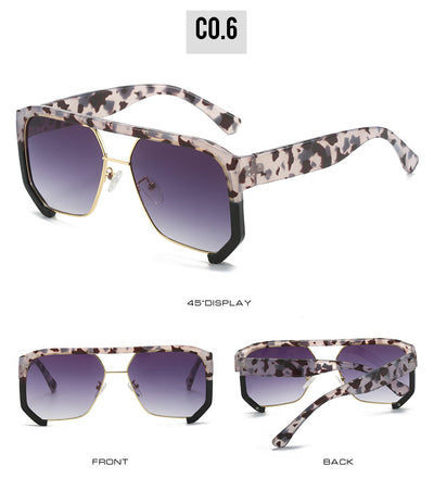 Black frame large rim hip hop sunglasses with gradient purple lenses and a gold-tone double bridge. - Image 23