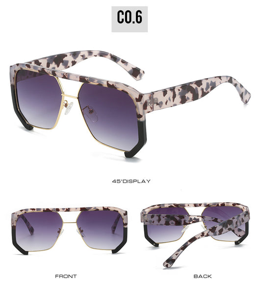 Black frame large rim hip hop sunglasses with gradient purple lenses and a gold-tone double bridge. - Image 23