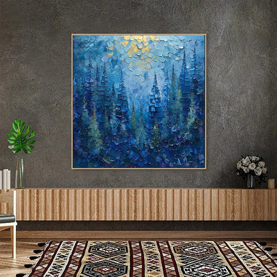 Cuadro Abstracto Bosque Azul Misterioso - Pintura al Óleo Vintage Paisaje Natural para Sala de Estar - Image 7
