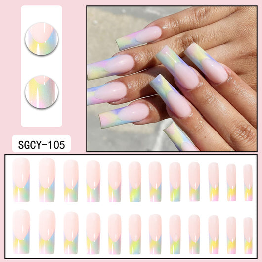 Uñas Postizas Degradado Floral con Efecto Espejo Electroplatado - Image 33
