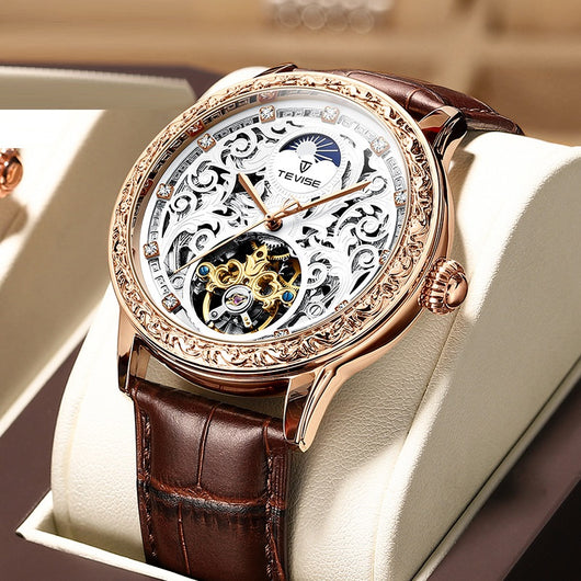 Reloj Mecánico Hombre Resistente al Agua con Diseño Calado
