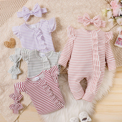 Traje Infantil a Rayas con Volantes y Manga Larga