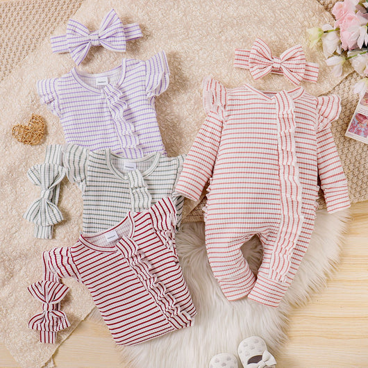 Traje Infantil a Rayas con Volantes y Manga Larga
