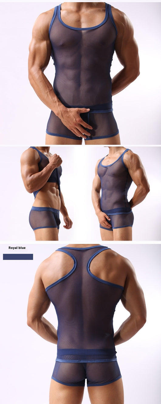 Conjunto Deportivo Mesh Transparente para Hombre - Shorts y Playera con Cortes - Image 16