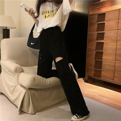Pantalones Anchos Sueltos Desgarrados para Estudiantes - Combinan con Todo - Image 8