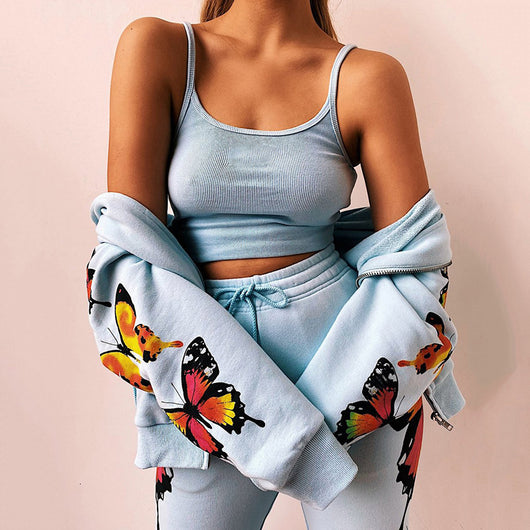 Sudadera con Capucha y Cierre Estampado Mariposas - Conjunto Casual - Image 5