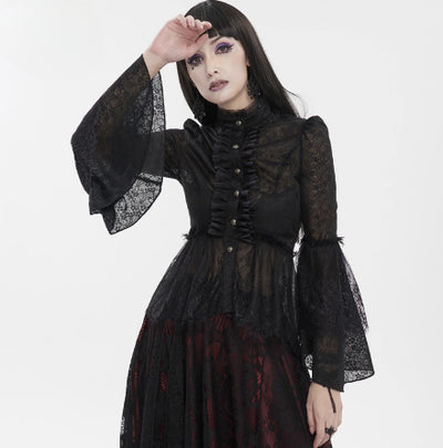Camisa Punk Cuello Alto Ajustada con Mangas Acampanadas y Cintura Marcada - Image 4