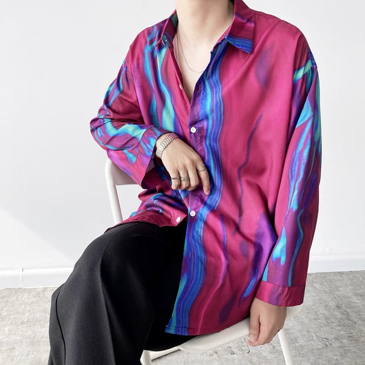 Camisa Suelta con Estampado de Contraste Rojo y Azul - Image 3