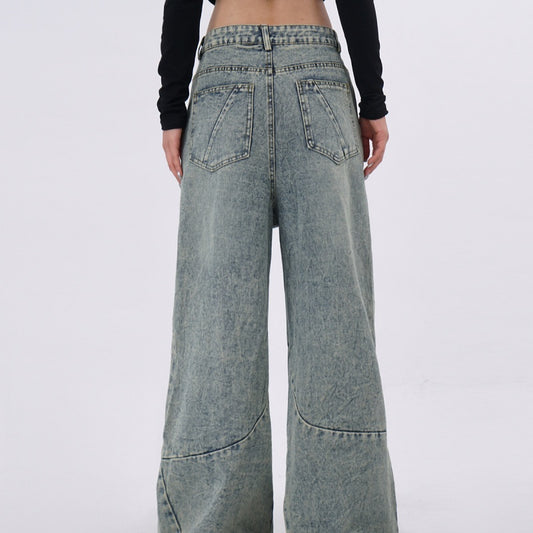 Pantalones Vaqueros Azul Claro Desgastado con Pliegues Laterales - Image 2