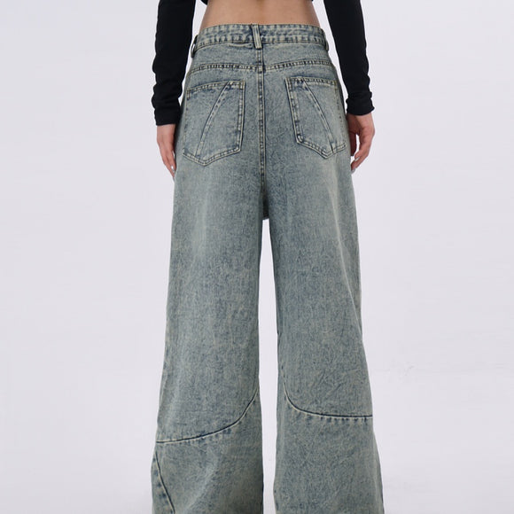Pantalones Vaqueros Azul Claro Desgastado con Pliegues Laterales