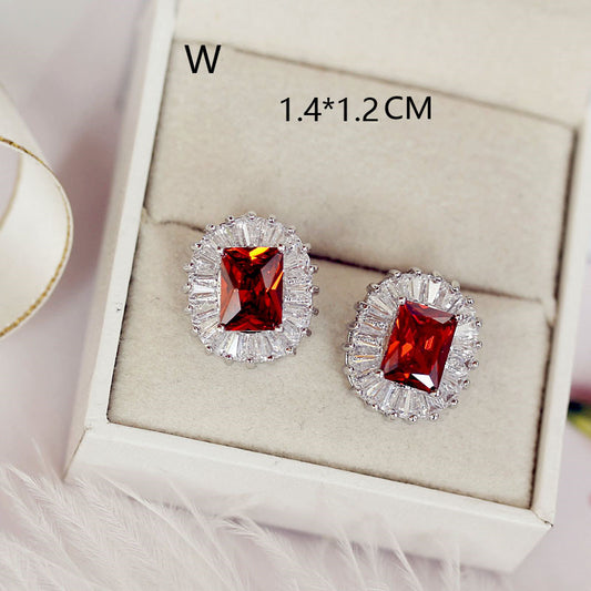 Aretes Largos de Novia con Rubí Rojo Paloma Talla Cuadrada Redonda - Image 2
