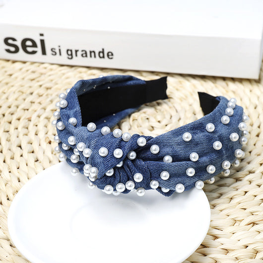 Diadema de Denim con Perlas para Mujer - Image 7