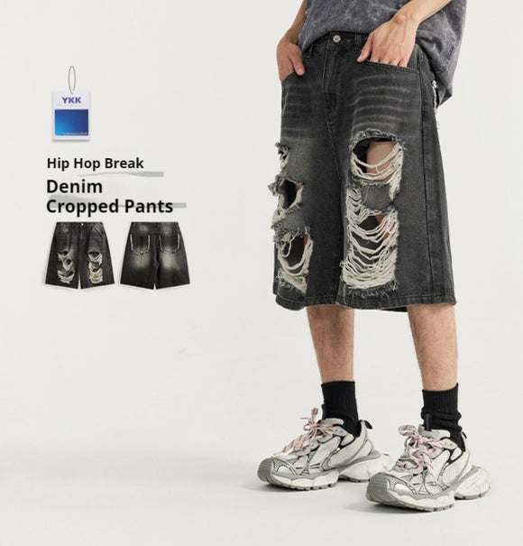 Shorts de Mezclilla Rotos Estilo Hip Hop Urbano