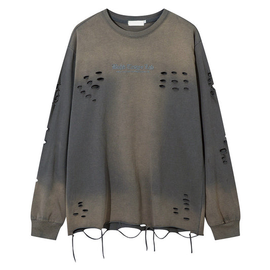 Camiseta Manga Larga Oversize con Bordado Vintage Desgastado