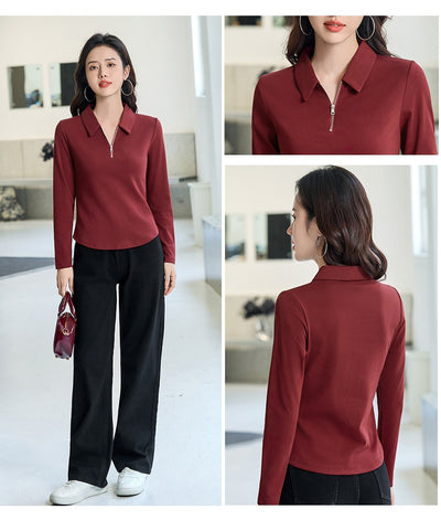 Polera Minimalista Slim Fit con Cierre de Medio Largo para Mujer - Image 11