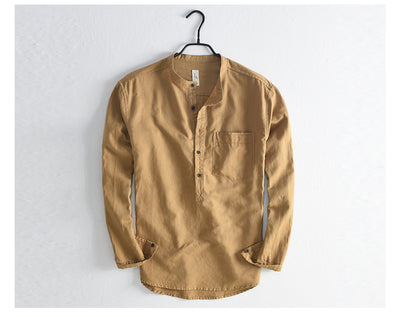Camisa Casual de Lino y Algodón con Cuello Mao para Hombre - Image 10