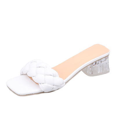Pantuflas Tejidas de Punta Cuadrada con Tacón de Bloque Bajo - Image 5