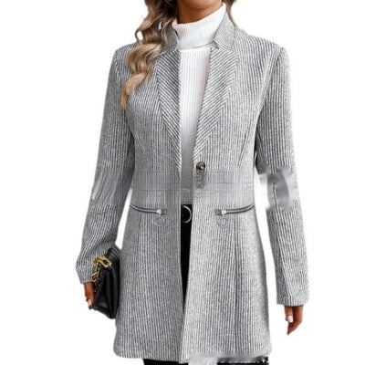 Chaqueta de Lana para Mujer con Patrón Vertical - Diseño Europeo Moderno - Image 7