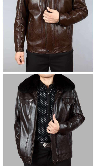 Chaqueta de Cuero para Hombre con Cuello de Piel y Solapa Clásica - Image 13