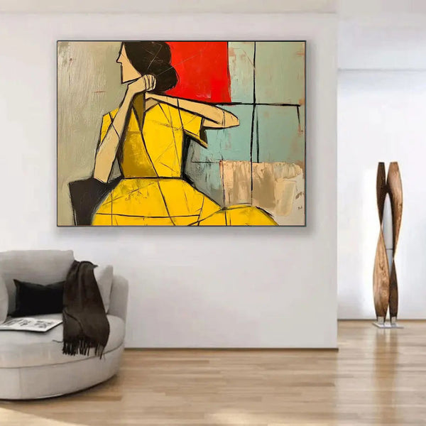 Cuadro Abstracto Mujer Pintura al Óleo Texturizada Marrón Verde Arte Vintage Wabi Sabi