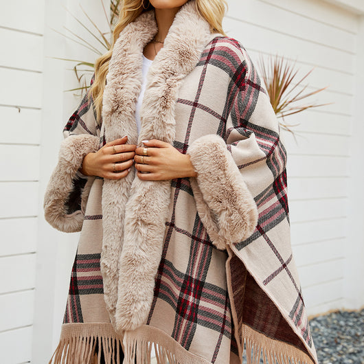Cardigan Poncho a Cuadros con Flecos para Mujer - Image 18