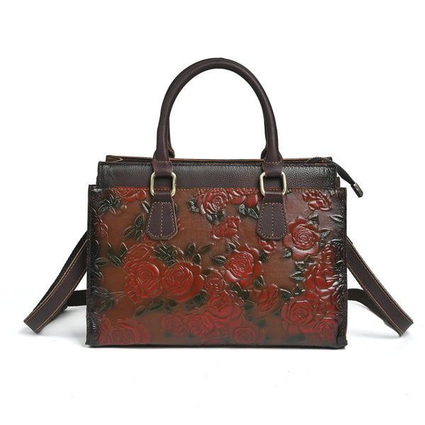 Bolso de Hombro para Mujer en Cuero Genuino con Patrón Grabado Versátil