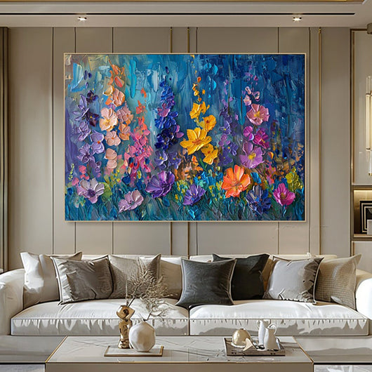 Cuadro Abstracto Flores 3D Óleo Texturizado - Arte Moderno para Decoración del Hogar