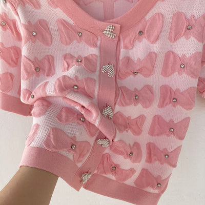 Cardigan Corto Tejido con Lazo y Detalles de Perlas - Ajustado y Versátil - Image 13
