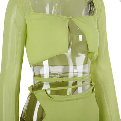Blusa Cropped de Encaje y Gasa con Cuello Cuadrado y Manga Larga - Image 22
