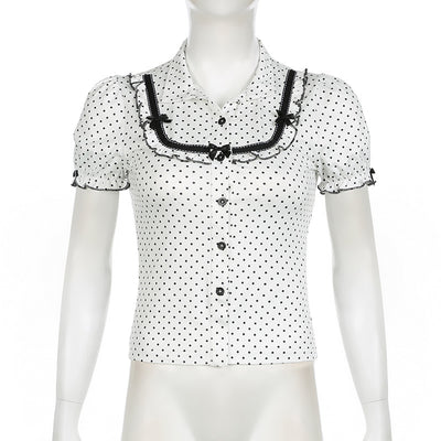 Blusa Estilo Francés con Moño y Lunares - Image 9