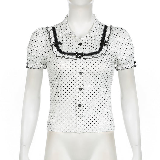 Blusa Estilo Francés con Moño y Lunares - Image 9