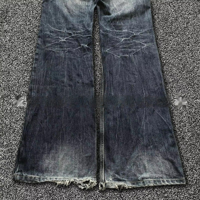 Pantalones Acampanados Denim Vintage con Bordados - Estilo Retro Lavado - Image 10